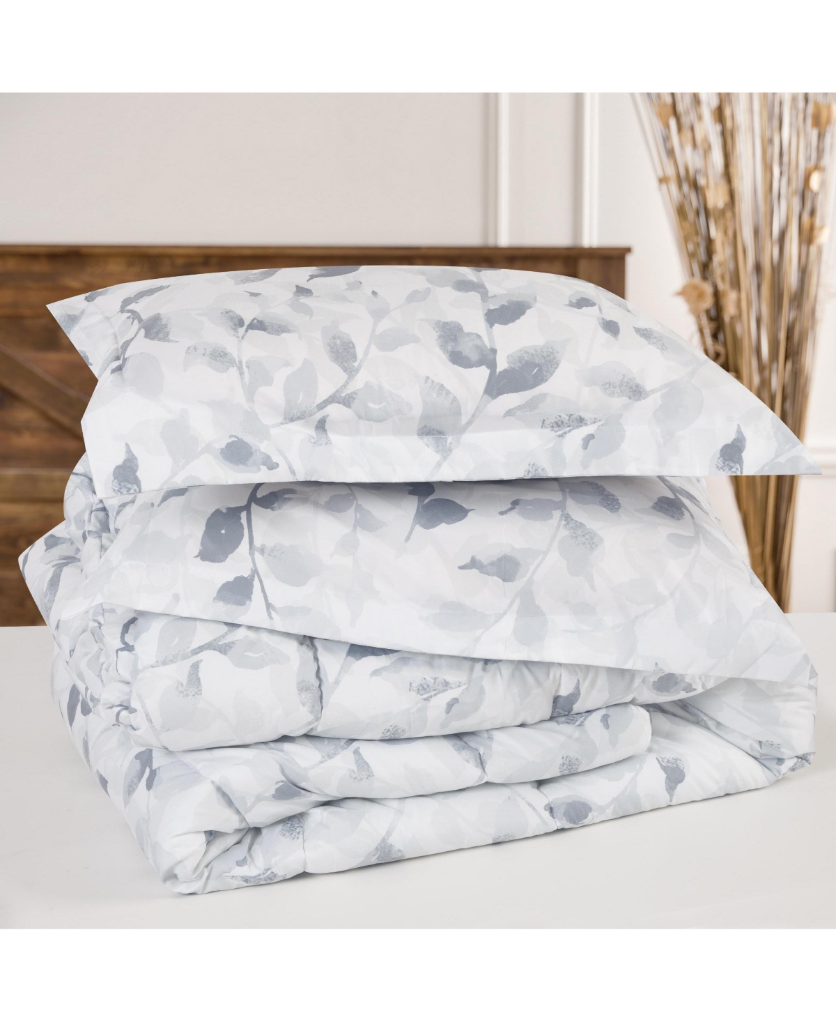 Chanasya Premium Gray Leaf Comforter Set – Soft Microfiber Botanical Bedding – 3 Piece Set with 1 Comforter and 2 Pillow Shams
