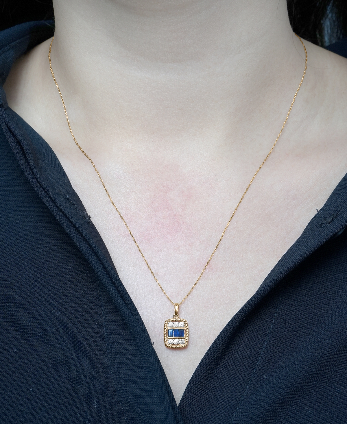 Macy's Blue Sapphire (1/4 ct. t.w.) and White Sapphire (1/4 ct. t.w.) Pendant Necklace in 14k Yellow Gold