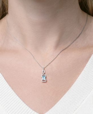 White Topaz (1/6 ct. t.w.) and Blue Topaz (5/8 ct. t.w.) Drop Pendant Necklace in Sterling Silver
