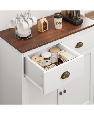 Farmhouse White Buffet Cabinet with Storage, Kitchen Sideboard with 2 Doors and 2 Drawers