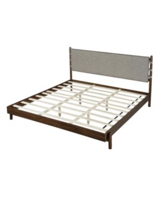 Modern King Bed Frame Set with 2 Nightstands, Light Gray Wood Platform Bed