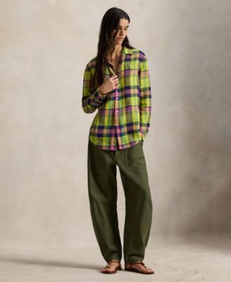 Women's Classic Fit Plaid Point Collar Shirt