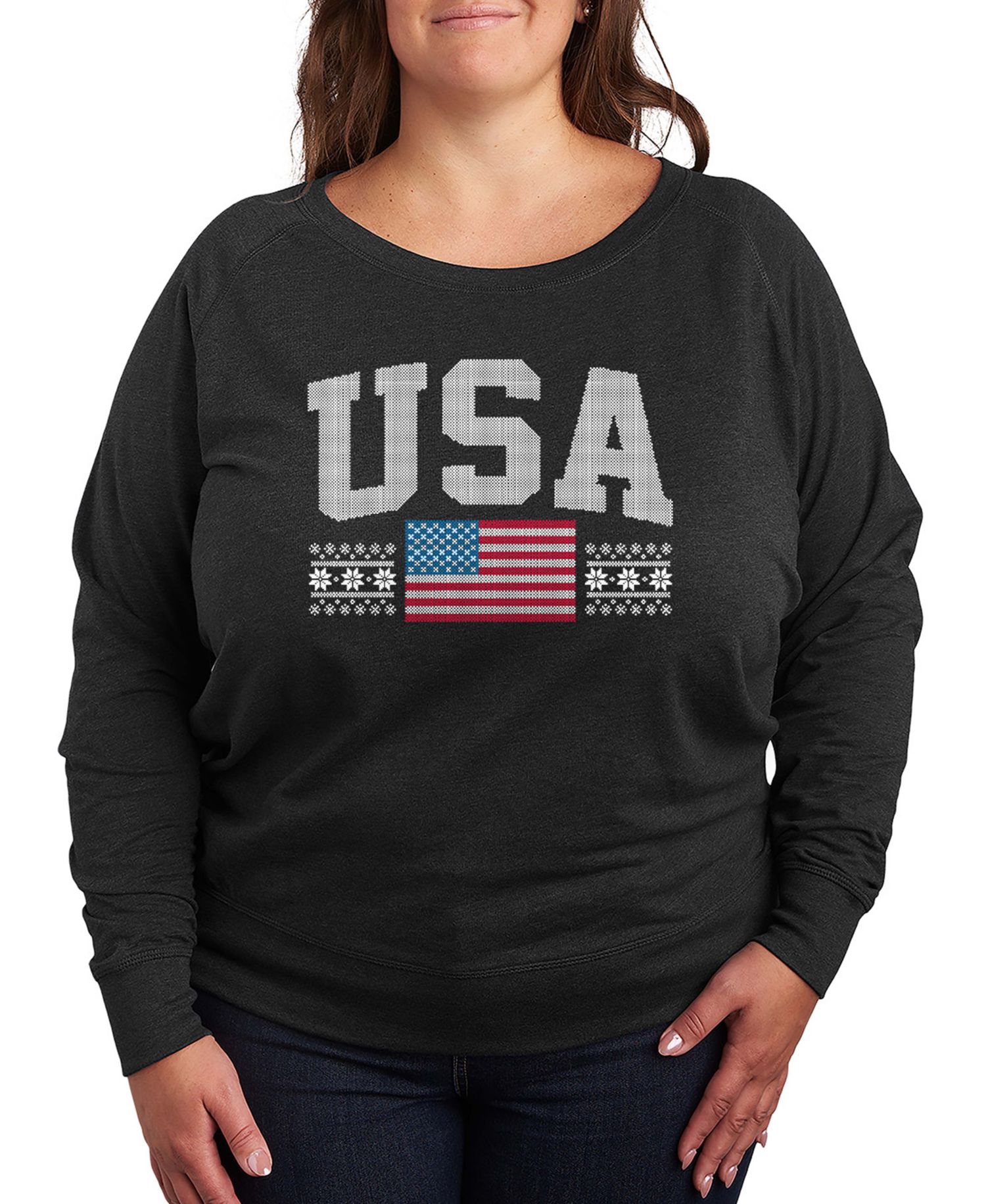 Plus Size USA Sport Word Art Long Pullover T-shirt