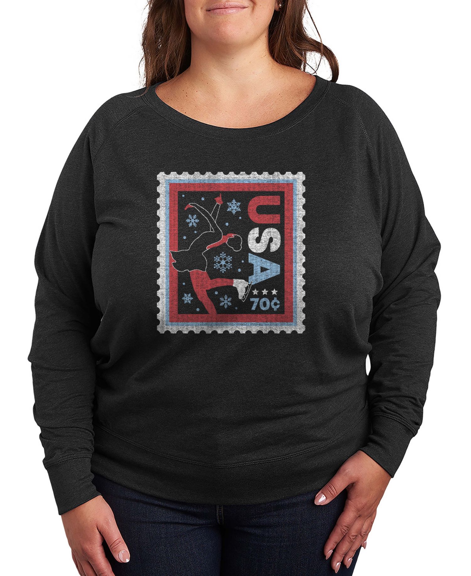 Plus Size Skater Stamp Word Art Long sleeve T-Shirt