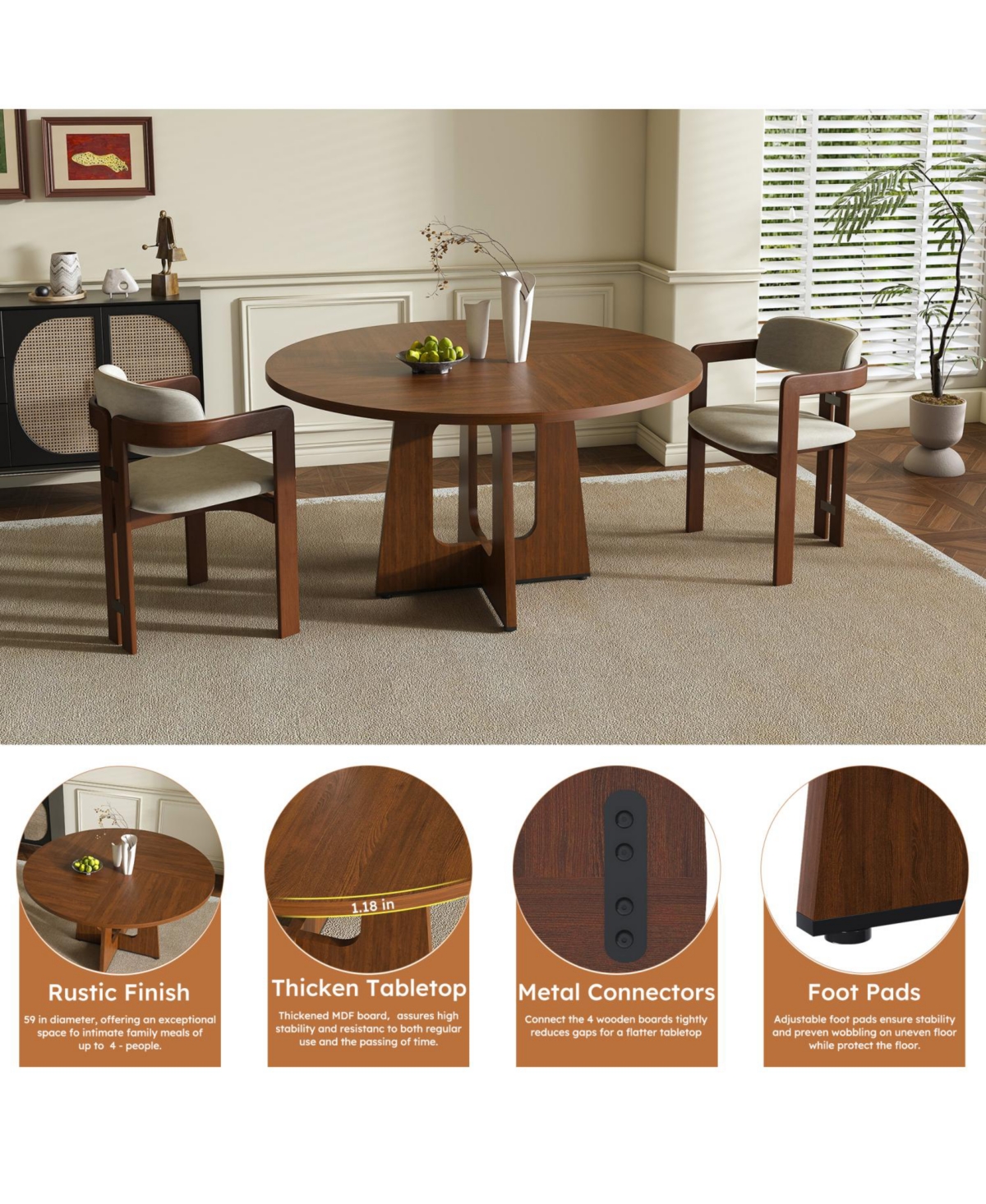 Streamdale 47" Round Farmhouse Dining Table - Spiced