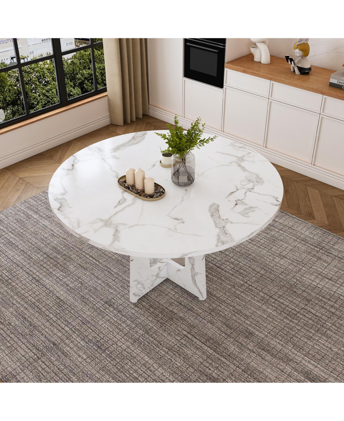 Streamdale Furniture Streamdale 47" Round White Marble Farmhouse Dining Table