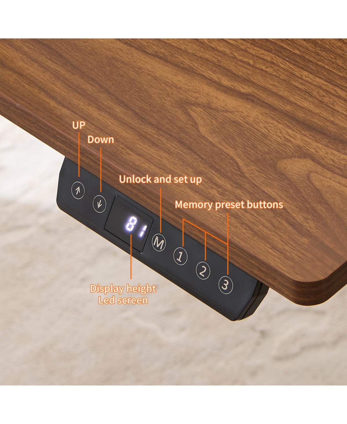 Streamdale Furniture Electric Standing Desk, Adjustable Height, 24x48, Black Frame/Mahogany Top