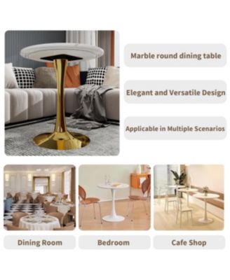 Streamdale Gold 27.6" Mid-Century Modern Dining Table with White Marble Top