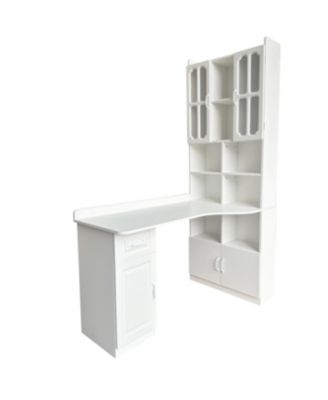 Streamdale L-Shaped Corner Computer Desk with Drawers, Bookshelf & Hutch, White
