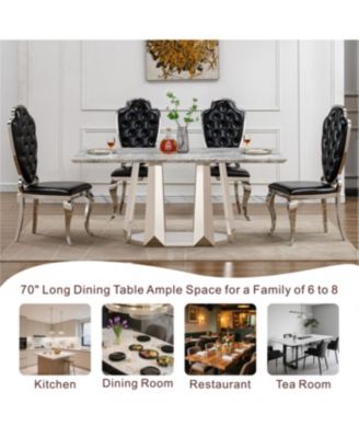 Marble Dining Table for 6, 70" Faux Marble Rectangle Table with Stainless Steel Base (Silver, Grey