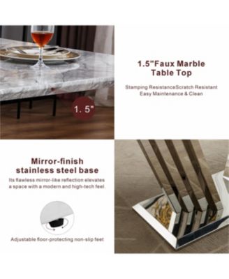 Marble Dining Table for 6, 70" Faux Marble Rectangle Table with Stainless Steel Base