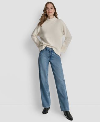 Women's Mock Neck Curved Hem Sweater