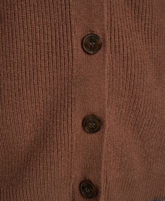 Women's Relaxed V-Neck Shaker Stitch Cardigan With Suede Logo Patch