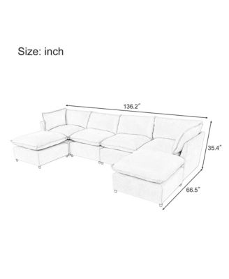 Spacious U-Shape Sectional Sofa with 2 Chaise Lounges and Ottomans