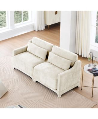 Beige Chenille 2-Seater Sofa with Lumbar Pillows