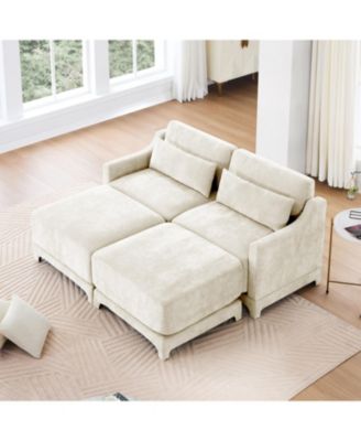 Chenille 2-Seater Sofa w/ Ottomans & Pillows