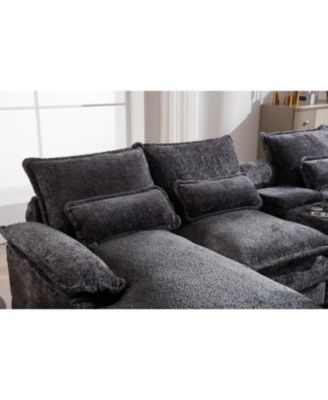 Streamdale Modern U-Shaped Sofa with Console, Cupholders & USB, Gray