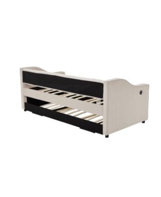 Twin Upholstered Daybed with Trundle, USB, Pockets, Velvet, Button Tufted