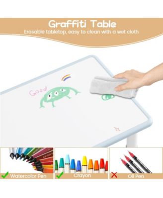 Kids Table and 2 Chairs Set, Height Adjustable Toddler Activity Table with Graffiti Desktop for Home, Daycare, Preschool