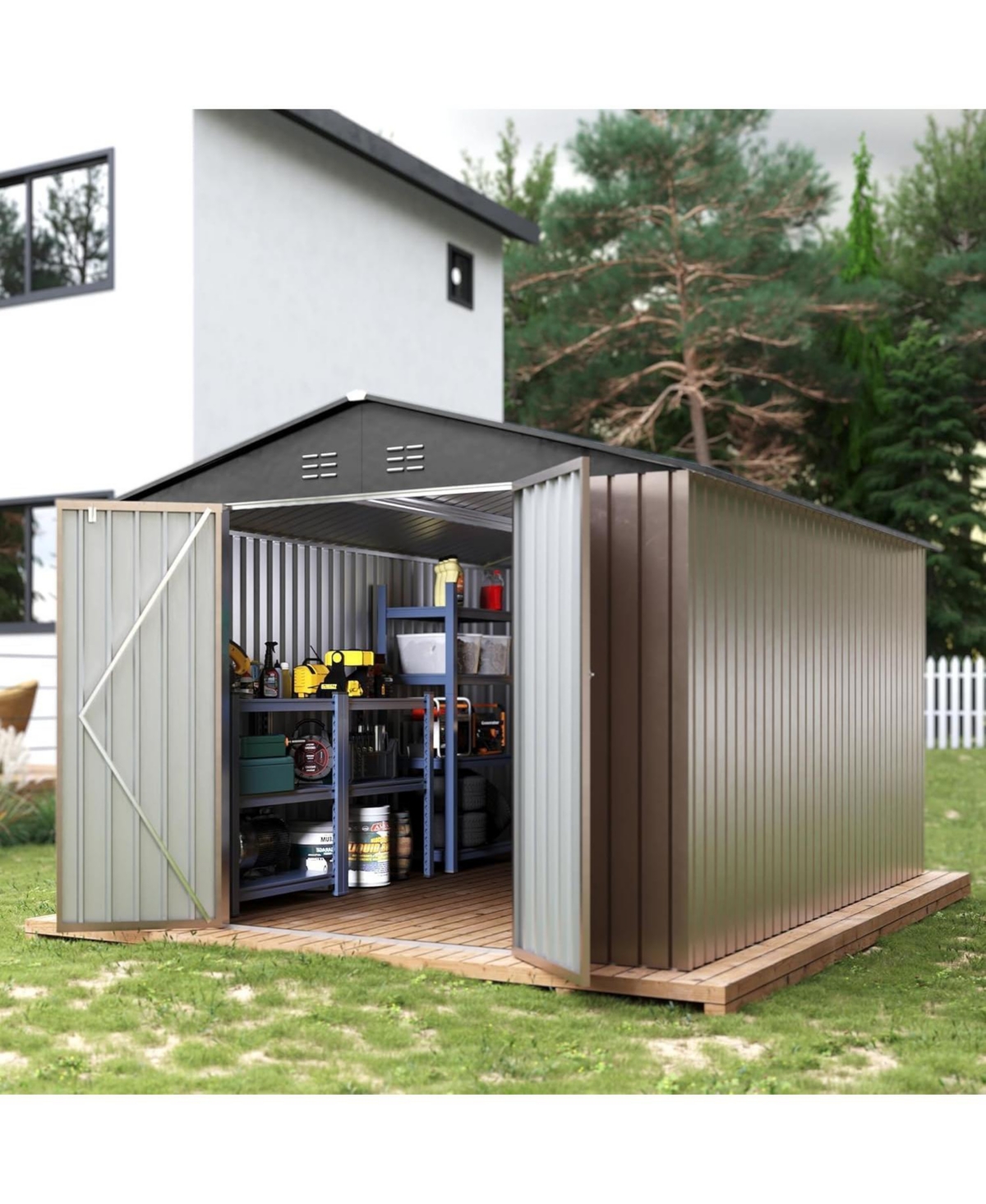 Gaomon 8x12FT Metal Outdoor Storage Shed, Lockable Tool Shed with Sloped Roof for Backyard, Patio, Garage, Lawn