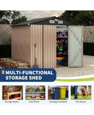 6x8FT Metal Outdoor Storage Shed, Garden Tool Shed Kit with Solar Light, Lockable Door & Air Vent for Backyard