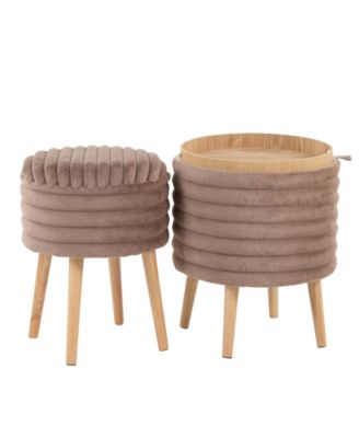 2-Pc. Fabric Tray Plush Contemporary Storage Ottoman Set