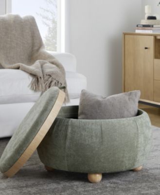 14.75" Fabric Tray Pouf Contemporary Storage Ottoman