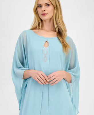 Women's Embellished Keyhole Chiffon Overlay Sheath Dress