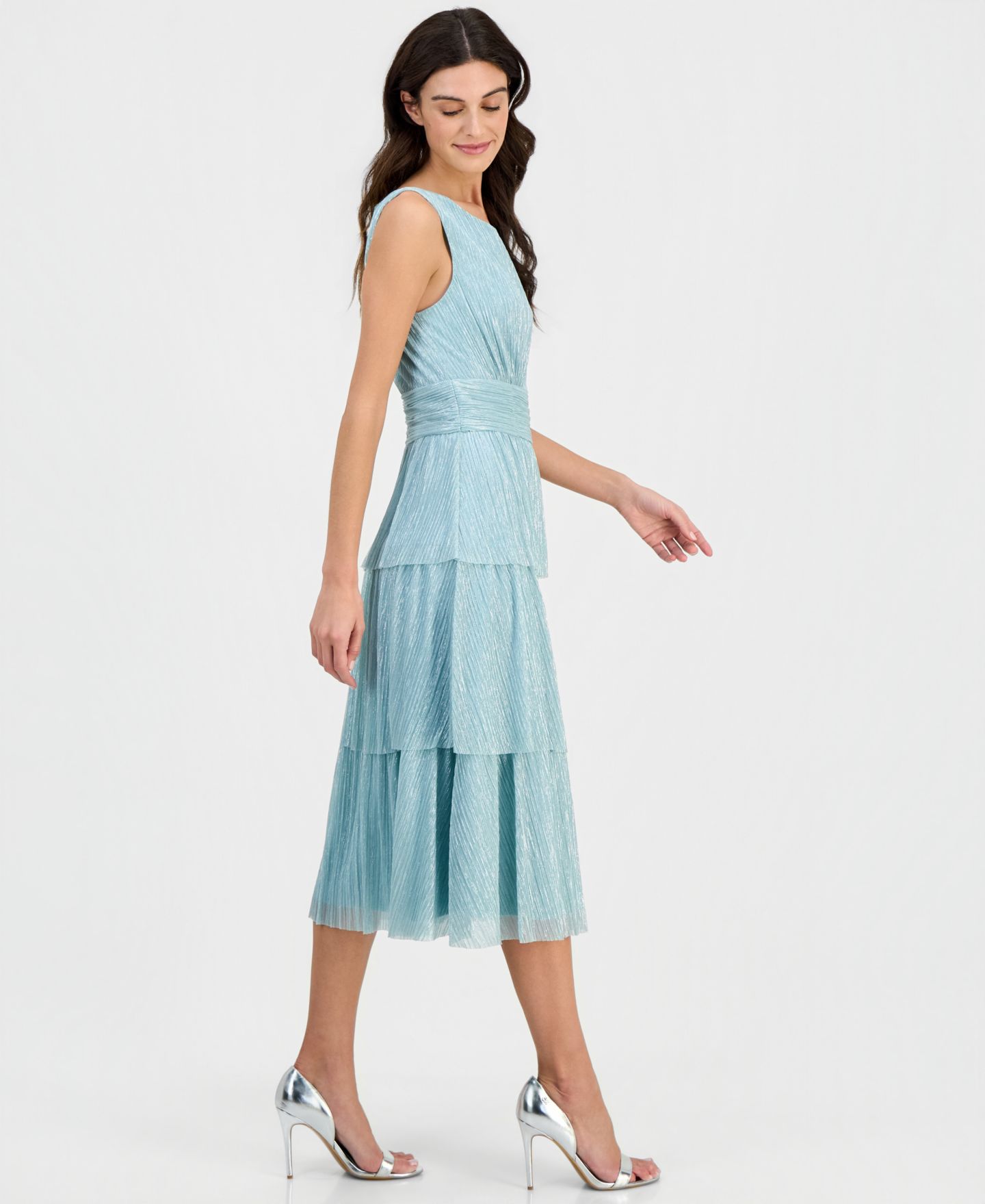 Женское платье Connected Tiered Textured Sleeveless Midi, цвет: Морская пена — фото 4