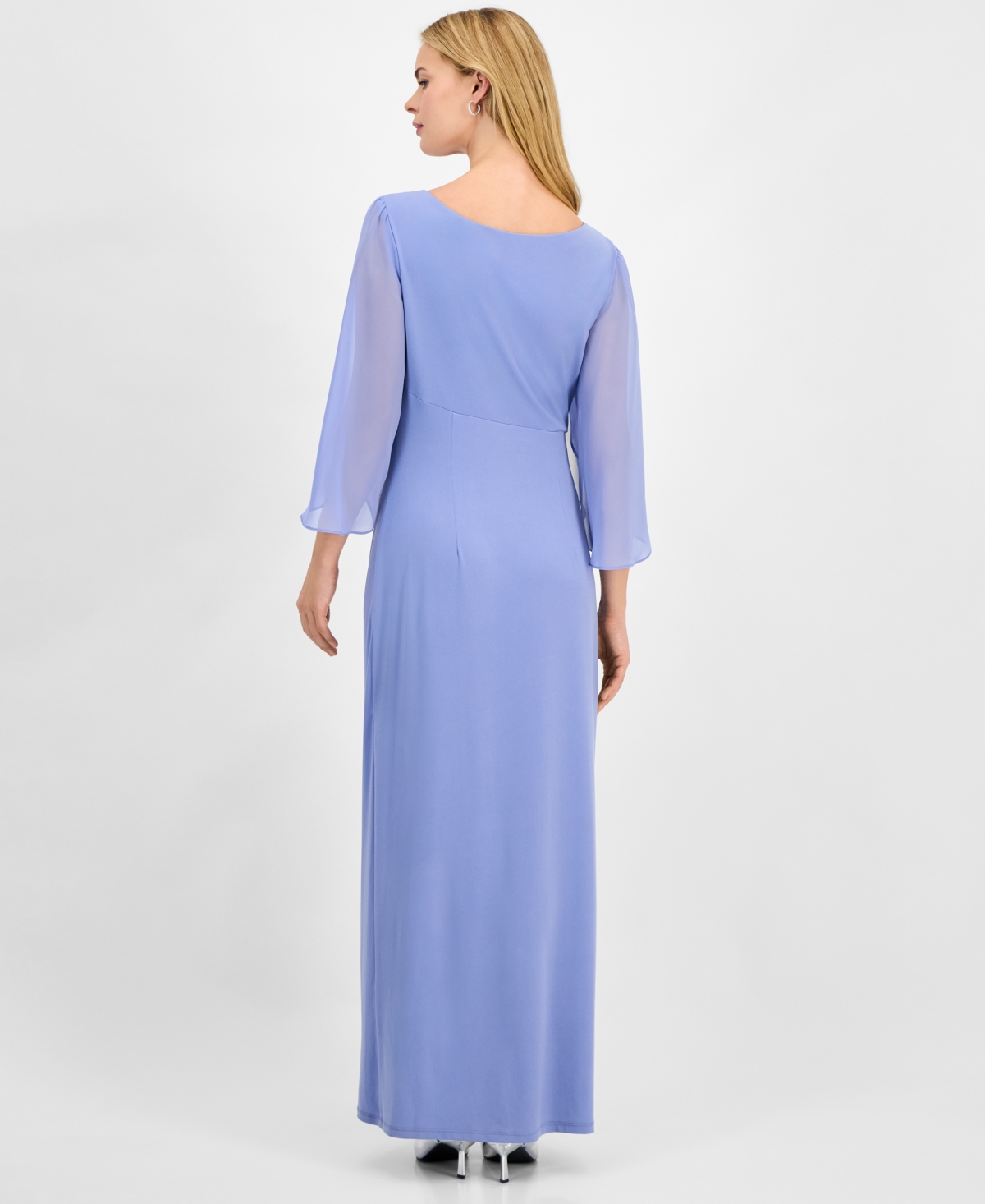 Connected Women's Solid Jersey Sheer-Sleeve Maxi Dress