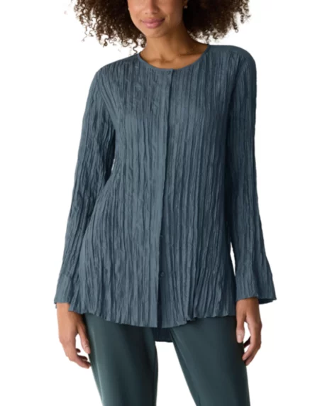Women's Round Neck Long Shirt, Regular And Petites - Eucalyptus