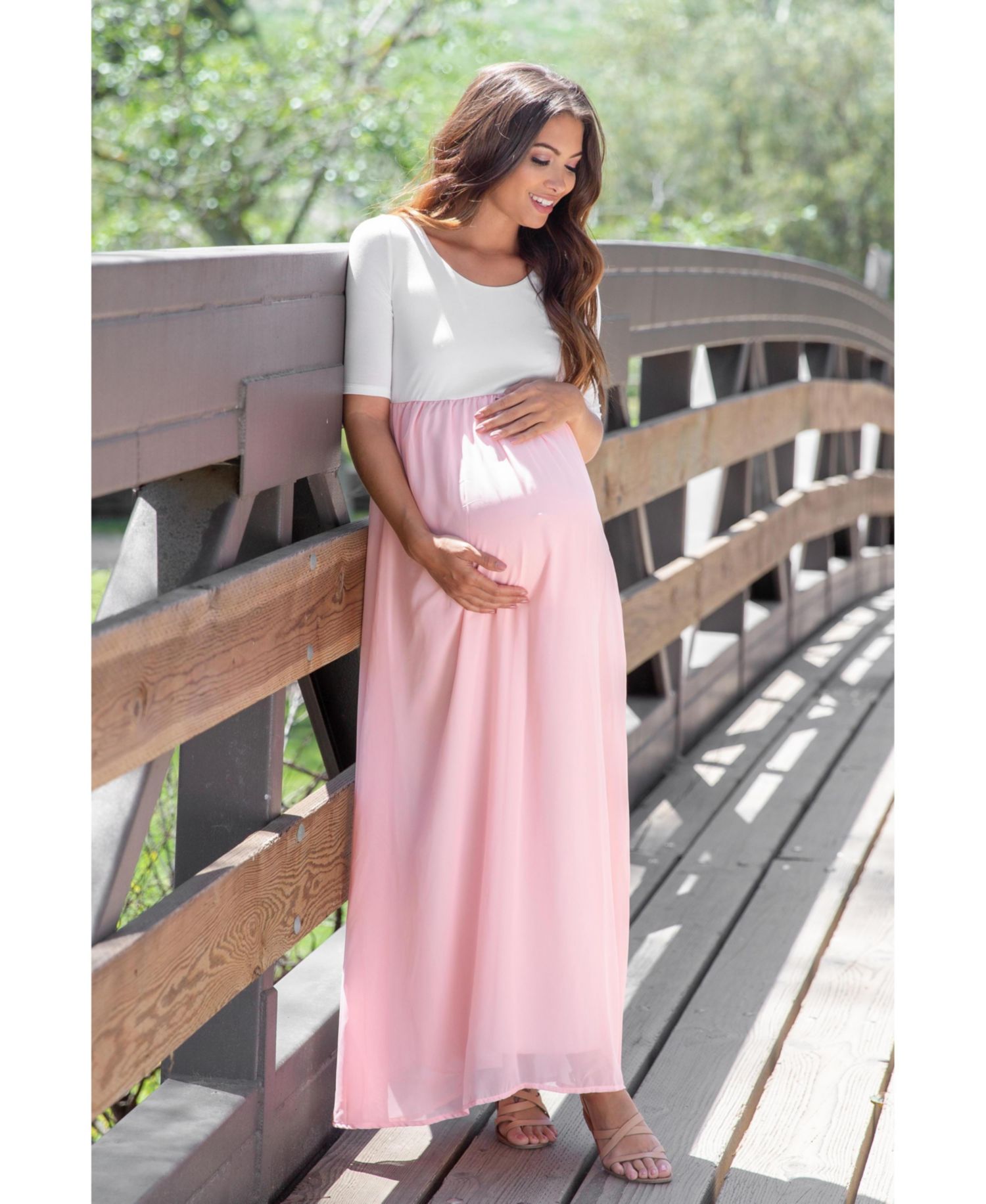 Women's Light Pink Chiffon Colorblock Maxi Dress