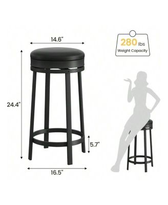 Swivel Bar Stools, 24 Inch Counter Height Bar Stools With Footrest, Pu, For Dining Room, Home Bar