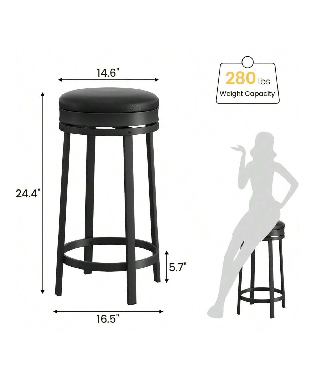 gaomon Swivel Bar Stools, 24 Inch Counter Height Bar Stools With Footrest, Pu, For Dining Room, Home Bar