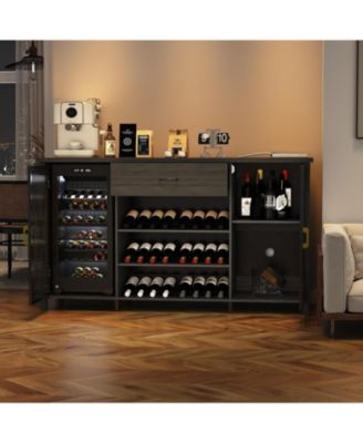 71in Wine Bar Cabinet, Modern Buffet Cabinet with Storage Drawer and Adjustable Shelf, Industrial Coffee Bar Table