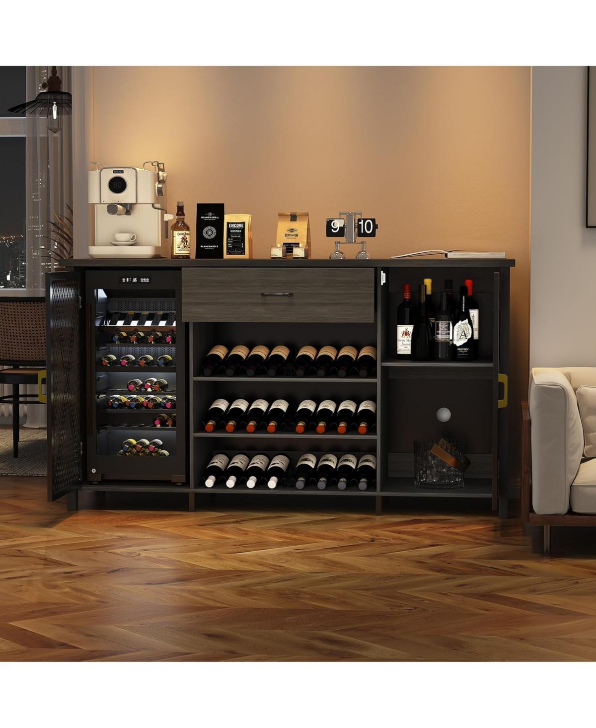 gaomon 71in Wine Bar Cabinet, Modern Buffet Cabinet with Storage Drawer and Adjustable Shelf, Industrial Coffee Bar Table