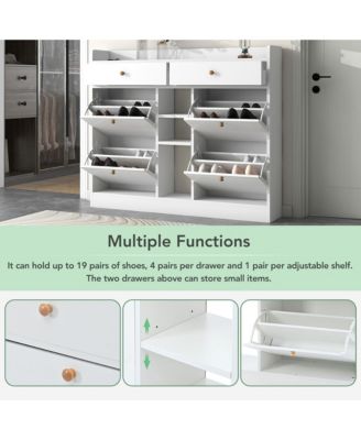Modern Shoe Cabinet with Pull Down Drawers 19 Pair Storage
