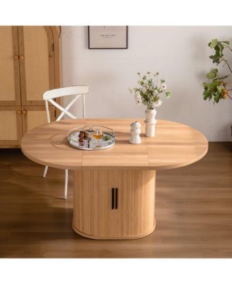 59 Inch Oval Dining Table for Kitchen Modern Oval Dining Room Table with 2-Layer Storage Shelf