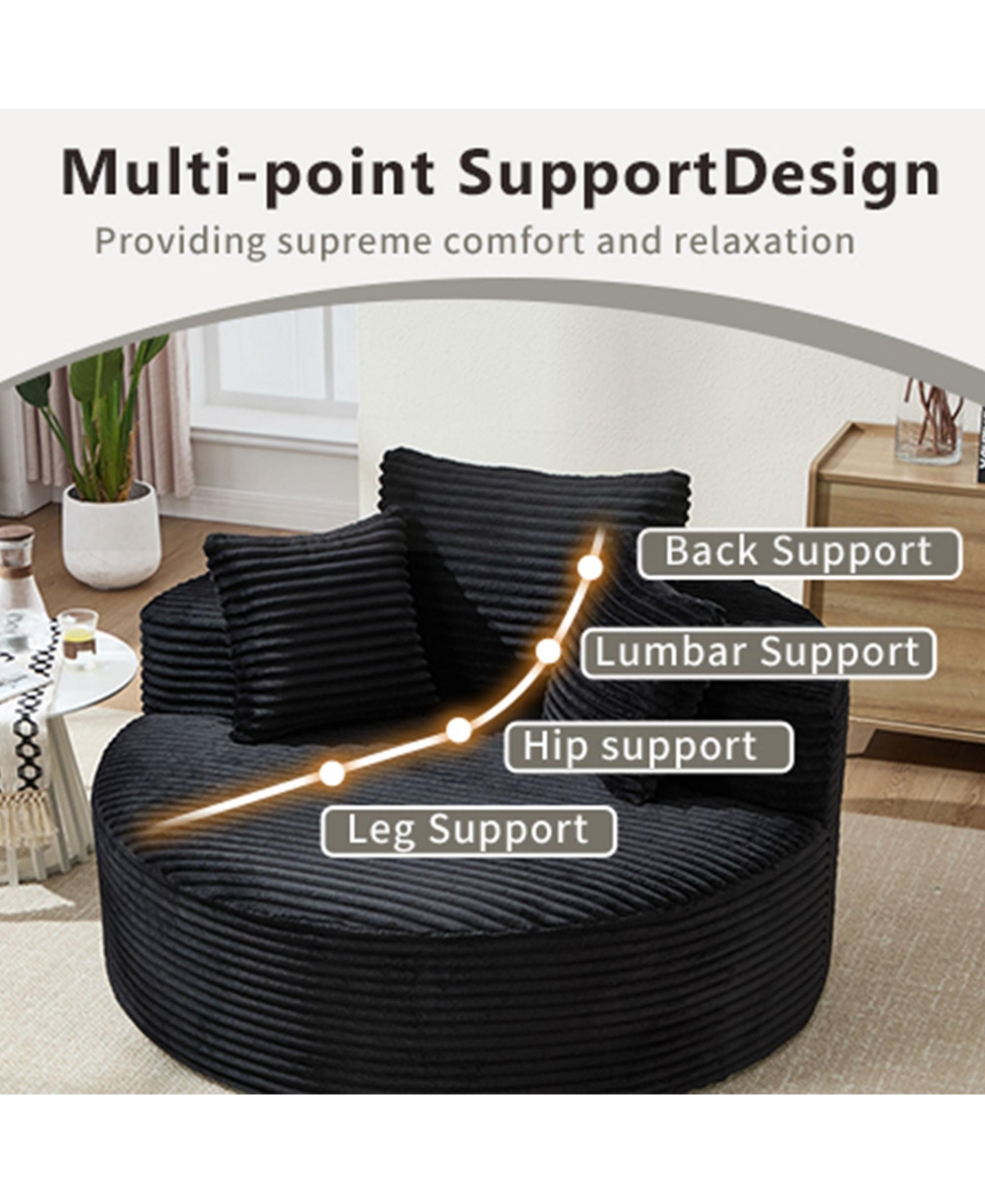 Boyel Living Round Sofa Bed with Memory Foam Sectional Couches for Room