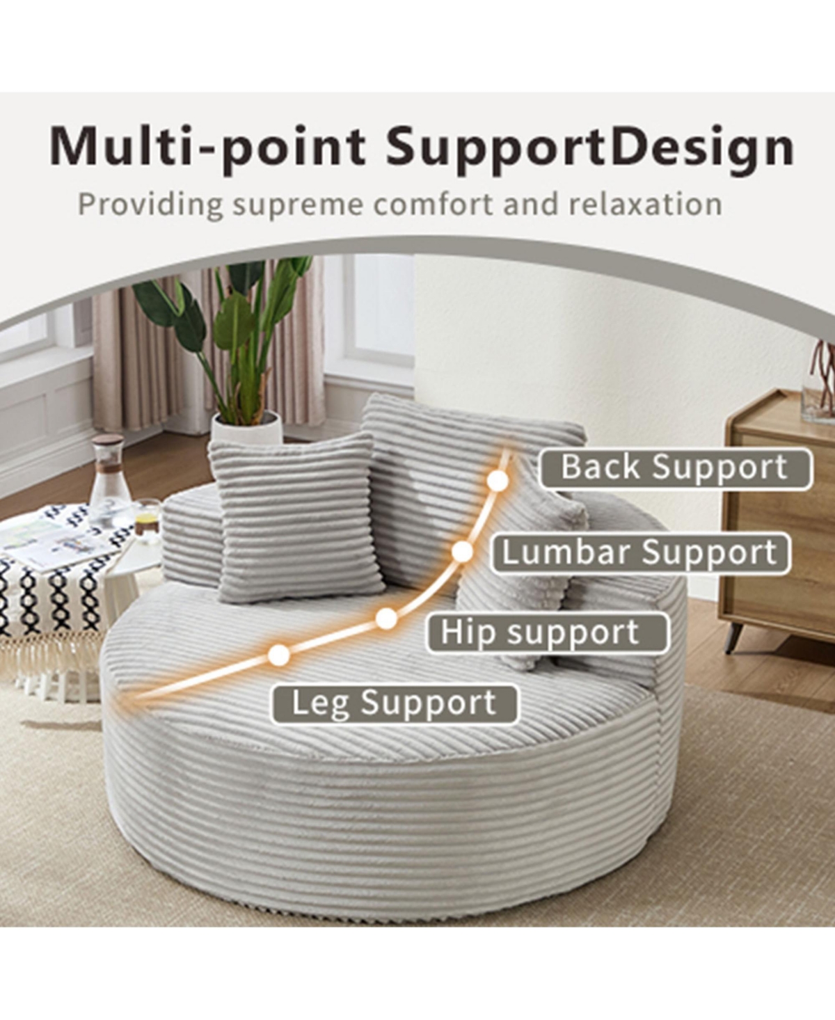 Boyel Living Round Sofa Bed with Memory Foam Sectional Couches for Living Room