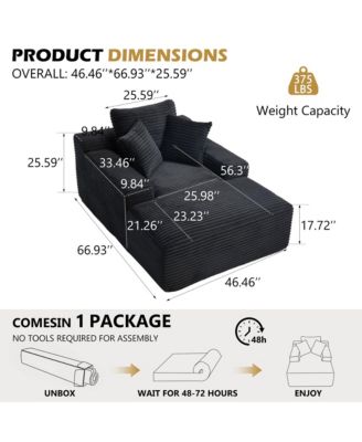 67 Inch White Velvet Chaise Lounge Chair with 9.9 Inch Wide Armrests and Deep Seat for Living Room