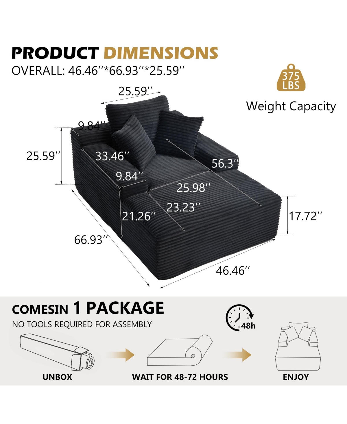 Boyel Living 67 Inch White Velvet Chaise Lounge Chair with 9.9 Wide Armrests and Deep Seat for Room
