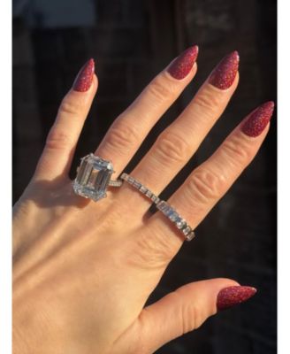 Gala Collection Sterling Silver Large Firework Emerald-Cut Cubic Zirconia Cocktail Ring