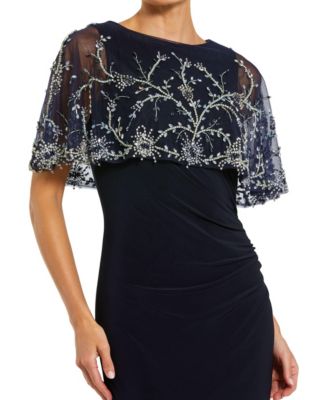 Women's Fitted Jersey Gown with Embellished Cape