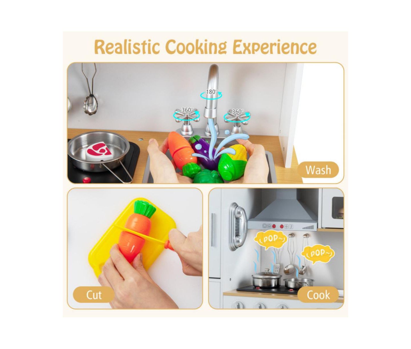 Детские игрушки HONGGE Adjustable-Height Wooden Play Kitchen Set, Ages 3+, цвет: Белый — фото 8