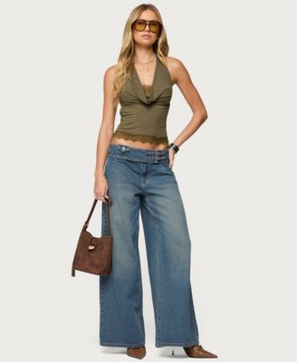 Women's Layered Lacey Cowl Neck Halter Top