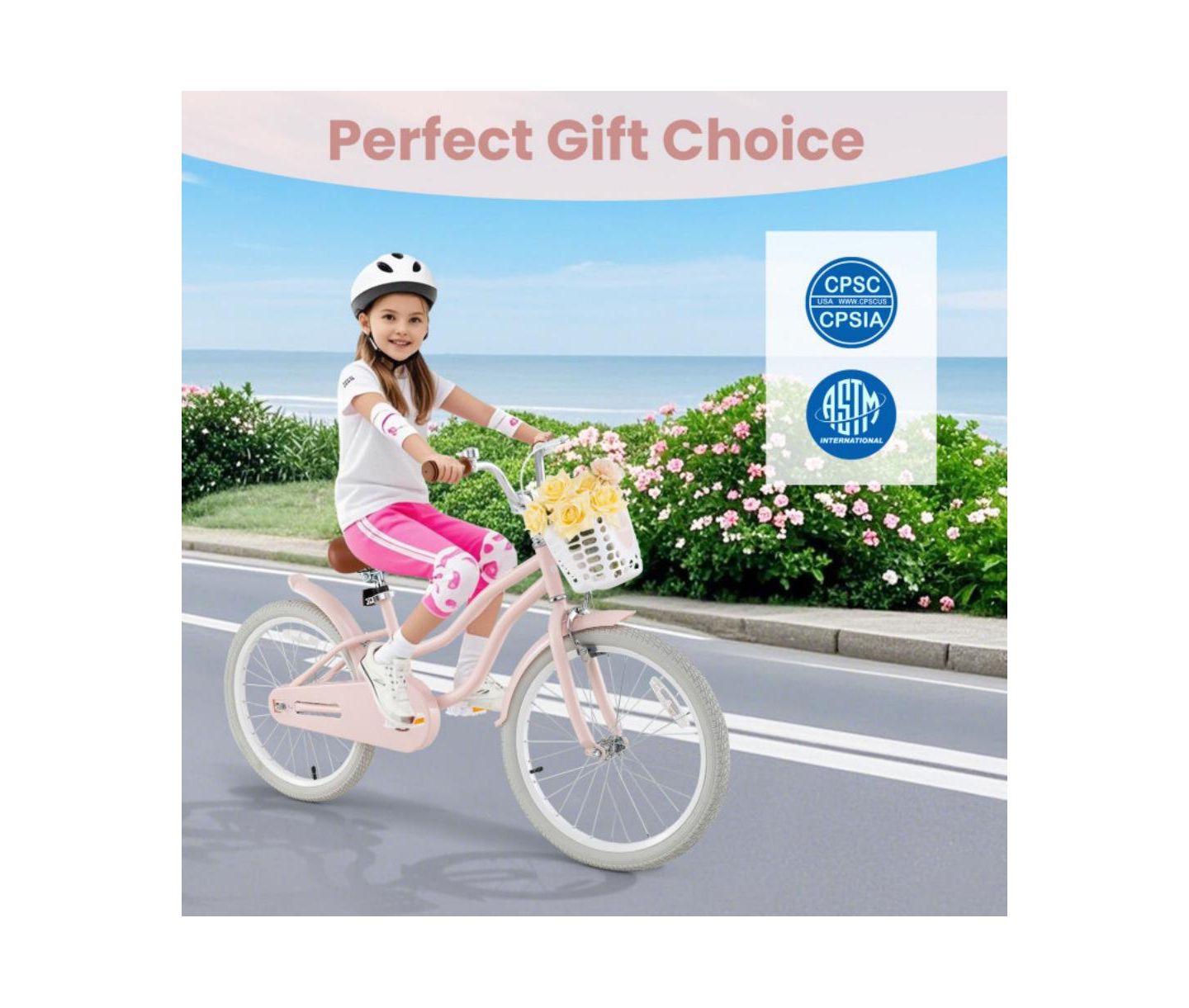 Детская игрушка HONGGE 20-Inch Carbon Steel Kids' Bicycle with Adjustable Seat & Handlebar and Dual Brake System, Ages 8+, цвет: Розовый — фото 5