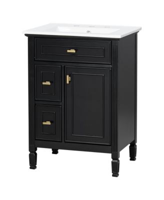24-Inch Bathroom Vanity with Sink, Solid Wood and MDF Cabinet with One Flip Drawer,Freestanding Black Vanity for Bathroom Storage