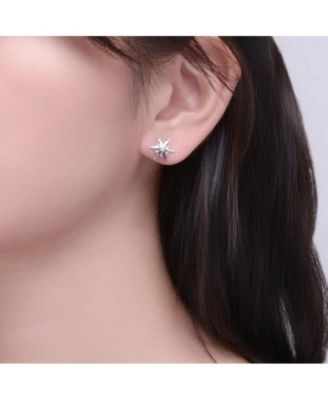 Teens White Gold Plated Cubic Zirconia Starburst Earring
