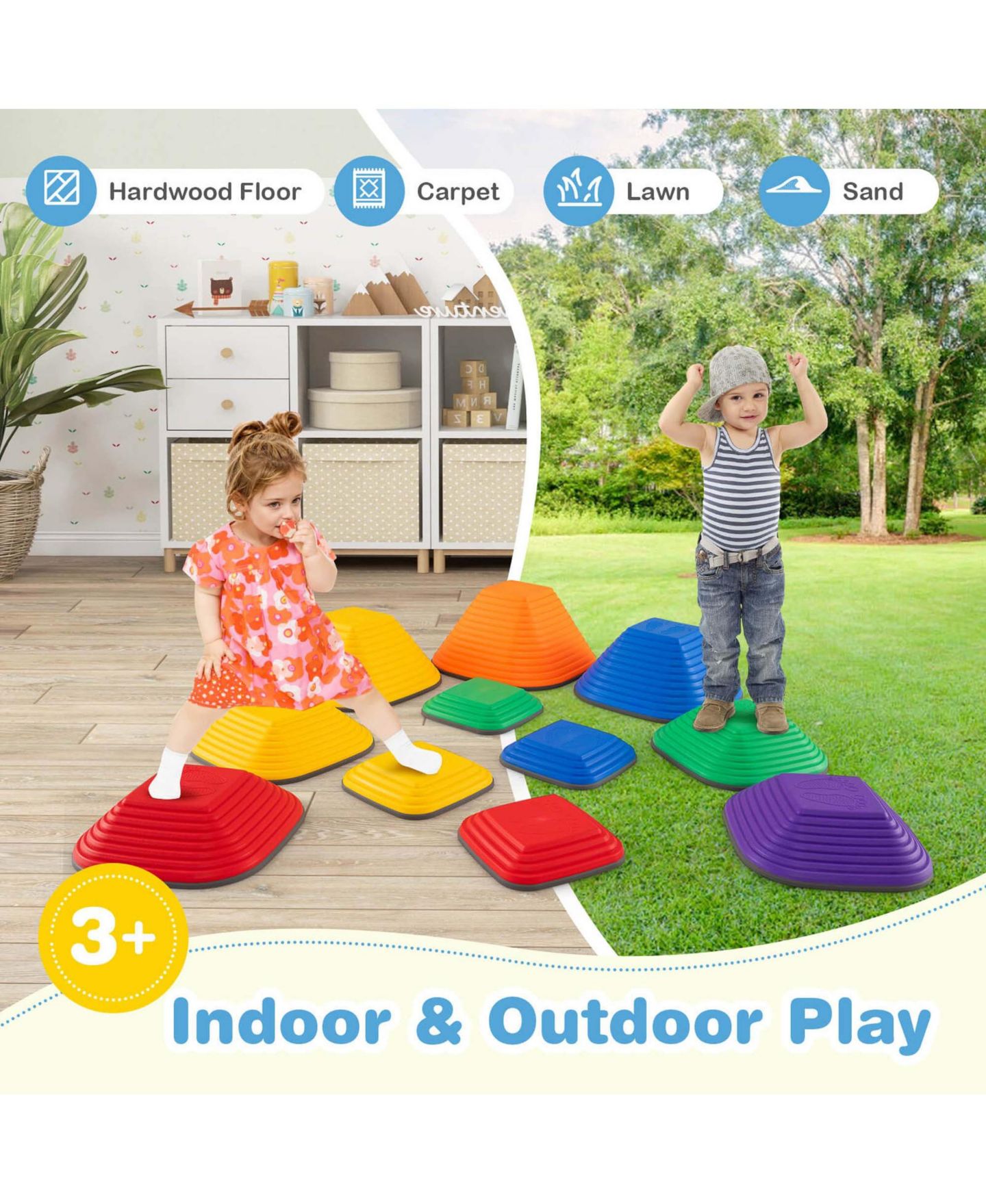Детские игрушки Costway 11-Piece Stepping Stones with Non-Slip Edge, Ages 3+, цвет: Жёлтый — фото 9